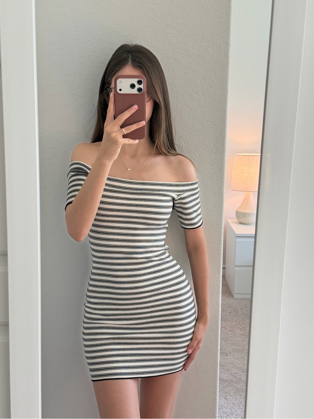 Zara Striped Off Shoulder Bodycon Dress Size M